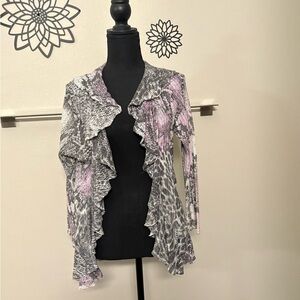 Alberto Makali Gray and Pink Ruffled Blouse